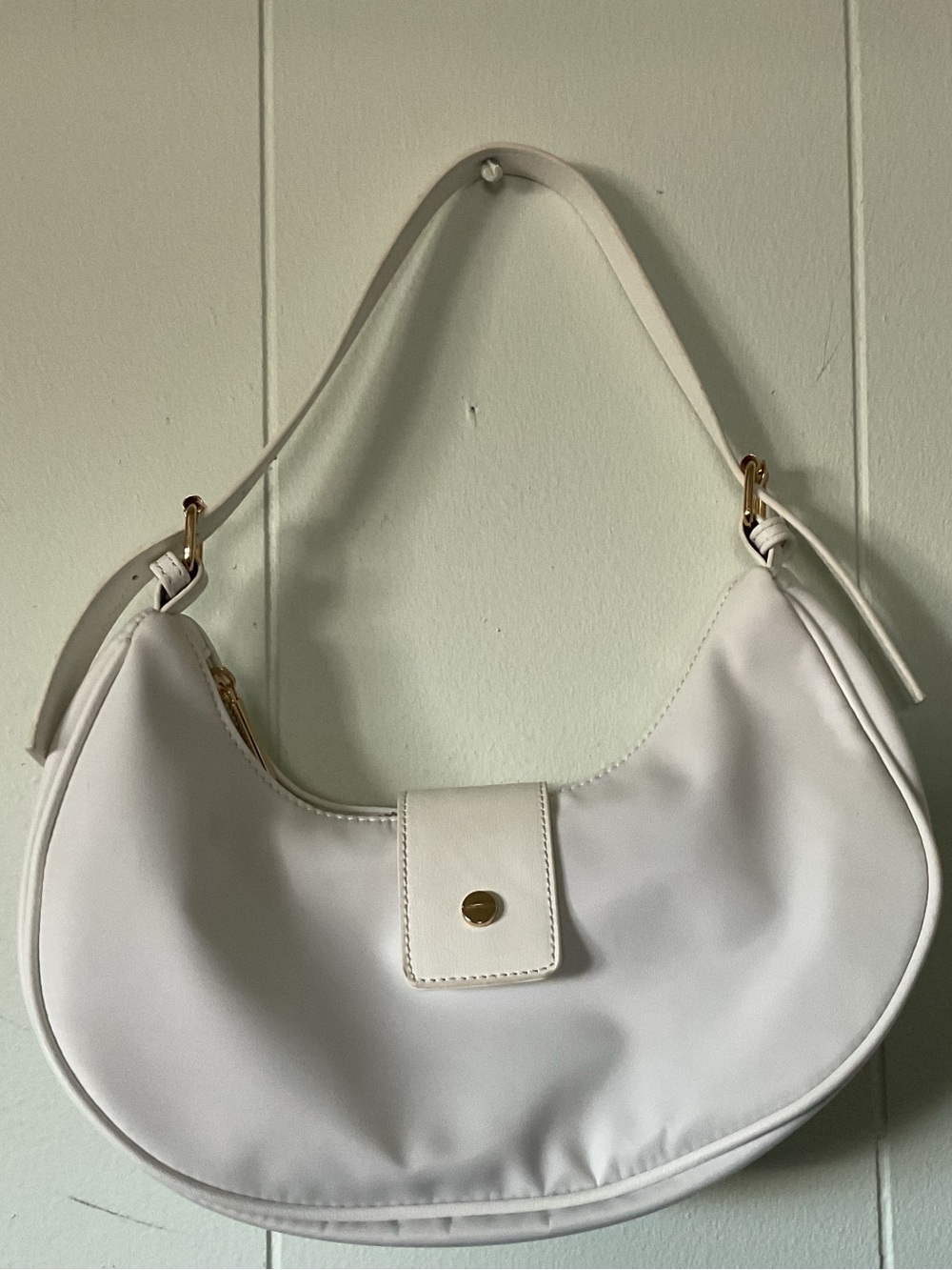 Mali Lili White Crescent Shoulder Bag with Gold-Tone Detail